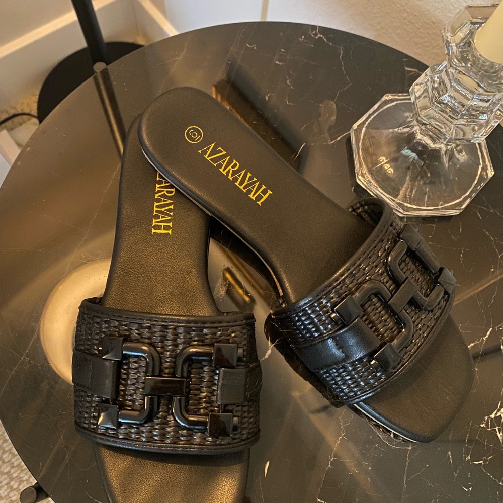 Fashion Nova Black Woven Slide Sandals